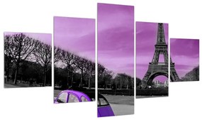 Tablou cu turnul Eiffel și mașină violet (125x70 cm), în 40 de alte dimensiuni noi
