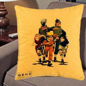 Perna Personalizata Naruto Echipa 7 Kakashi Sensei, 40x40 cm, Galben, Husa Detasabila, Perna Inclusa, BEKZ®