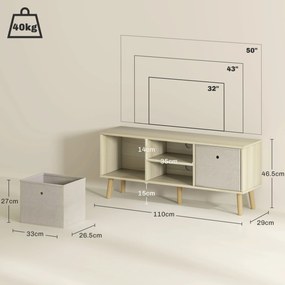 HOMCOM Comodă TV pentru TV de până la 50", cu 2 sertare detașabile și 2 rafturi deschise, 110x29x46,5 cm, aspect lemn și bej | Aosom Romania