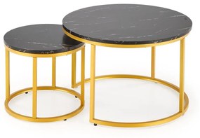 Set 2 mese de cafea Paola marmura neagra/auriu