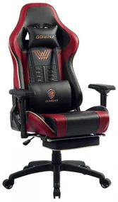 DOWINX Scaun gaming, ergonomic, pernă lombară cu masaj, suport pentru picioare, piele PU matlasata, respirabila, cotiere 4D, rezistent 150 kg, Negru/Rosu