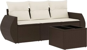 vidaXL Set canapele de grădină, 4 piese, cu perne, maro poliratan maro