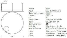 Lustra LED design modern circular ROTUNDA 120cm, alb mat