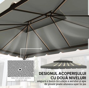 Outsunny Acoperiș de Rezervă pentru Pavilion 4x3 m cu 2 Niveluri pentru Grădină, Copertină Rezistentă la Apă din Poliester 170g/㎡ cu 8 Găuri de Drenaj, Gri Deschis | Aosom Romania