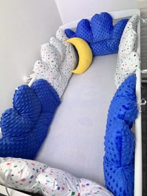 Set 6 aparatori patut pernute norisori Mincky albastru - pete mici de culoare + perna mică luna Deseda