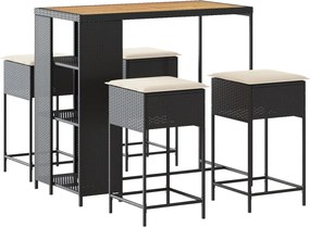 vidaXL Set mobilier bar de grădină cu perne, 5 piese, negru, poliratan