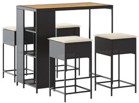 3261497 vidaXL Set mobilier bar de grădină cu perne, 5 piese, negru, poliratan