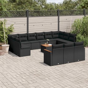 3226461 vidaXL Set mobilier de grădină cu perne, 14 piese, negru, poliratan