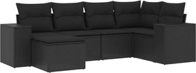 vidaXL Set mobilier de grădină cu perne, 6 piese, negru, poliratan