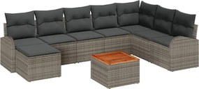 vidaXL Set de canapele pentru grădină cu pernă 9 pcs Gri poliratan