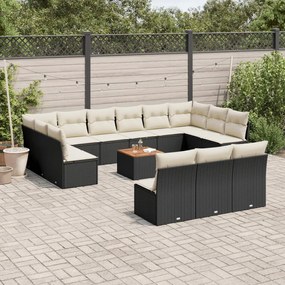 3223900 vidaXL Set mobilier de grădină cu perne, 14 piese, negru, poliratan