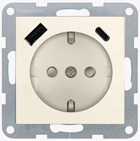 Priza simpla cu impamantare, protectie copii, USB A+C, 16A, IP20, Bej, Panasonic Karre Plus 55