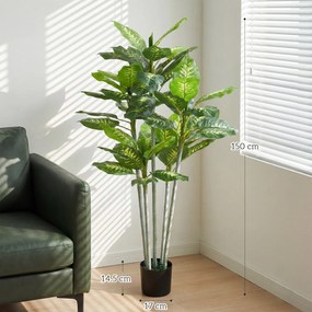 HOMCOM Plantă artificială Calathea înălțime 150 cm ghiveci din ciment 53 frunze - interior | Aosom Romania