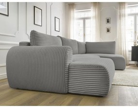 Colțar gri închis extensibil/cu spațiu de depozitare cu tapițerie din catifea reiată (cu colț pe partea dreaptă/în formă de "U") Lucien – Bobochic Paris