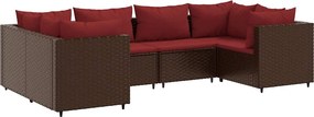 vidaXL Set mobilier de grădină cu perne, 6 piese, maro, poliratan