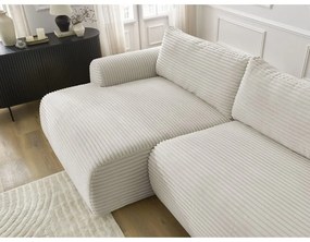 Colțar crem extensibil cu tapițerie din catifea reiată (cu colț pe partea stângă ) Lucien – Bobochic Paris