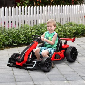 HOMCOM Go-Kart Electric pentru Copii cu Scaun Reglabil, 2 Motoare, Claxon, Lumini și Muzică, 120x76x53.5 cm, Roșu | Aosom Romania