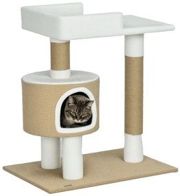 PawHut Copac zgâriat Copac de pisici cu casă de pisici, 1 casă de pisici, 1 pat, 70 cm x 49 cm x 79 cm, Natur + Alb | Aosom Romania