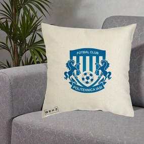 Perna Personalizata FC Politehnica Iasi Fotbal, 40x40 cm, Ecru, Husa Detasabila, Perna Inclusa, BEKZ®