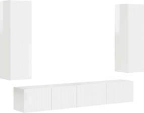 vidaXL Set comodă TV Pe perete 3 pcs Alb lucios Lemn compozit