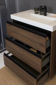 Set moblier stativ cu lavoar inclus 70 cm, 3 sertare cu soft-close, stejar inchis, Kolpasan, Harmony