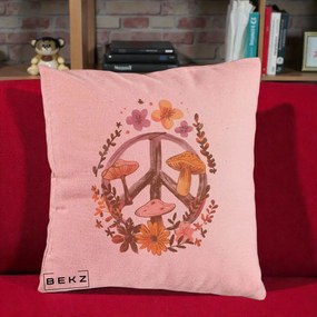 Perna Decorativa Peace Sign Ciuperci Floral, 40x40 cm, Roz, Husa Detasabila, Perna Inclusa, BEKZ®