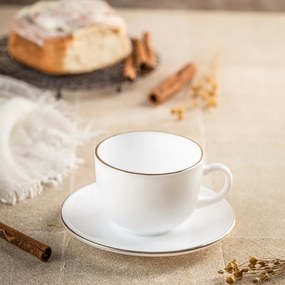 Set cesti si farfurioare pentru ceai Klausberg KH 1929, 12 piese, 210 ml, Opal, Alb/Auriu