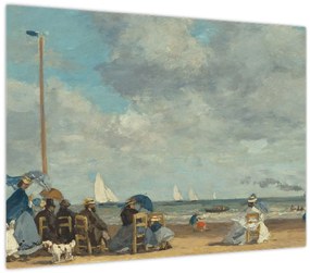 Tablou pe sticlă - Eugène Boudin, Beach  at Trouville, reproducere (70x50 cm)