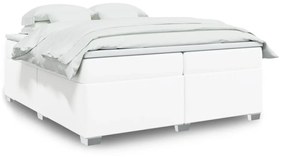 3285226 vidaXL Pat box spring cu saltea, alb, 200x200 cm, piele ecologică