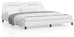 3208118 vidaXL Cadru de pat cu tăblie, alb, 200x200 cm, piele ecologică