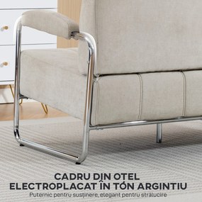 HOMCOM Canapea cu 2 Locuri Tapițată în Chenille cu Cusături Duble, Canapea Modernă cu Brațe și Picioare din Oțel, pentru Living, Birou și Dormitor, 120x73x76 cm, Bej | Aosom Romania