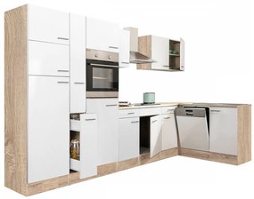 Dulap de bucătărie de colț Yorki 370, corp din stejar Sonoma, cu față alb satinat