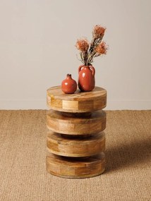 Măsuță laterală rotundă din lemn de mango, natur, din patru discuri suprapuse, 42 x 31 cm, „Cycles”