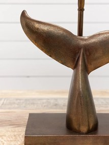 Lampă de masă cu bază din aluminiu și abajur din in, H58 cm, "Whale Tail"