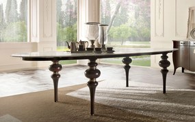 Masă lemn masiv DOLCEVITA – Eleganta clasica reinterpretata cu blat în foita metalica
