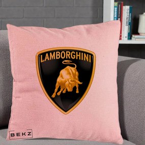 Perna Personalizata cu emblema Lamborghini, 40x40 cm, Roz, Husa Detasabila, Perna Inclusa, BEKZ®