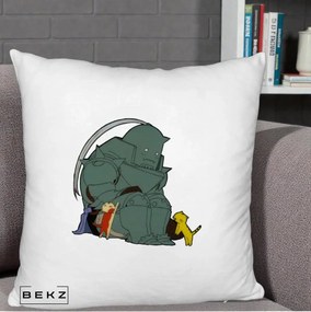 Perna Personalizata Fullmetal Alchemist Alphonse cu Pisici, 40x40 cm, Alb Pufos, Husa Detasabila, Perna Inclusa, BEKZ®