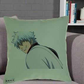Perna Personalizata Gintama Gintoki Portret cu Zambet, 40x40 cm, Verde, Husa Detasabila, Perna Inclusa, BEKZ®