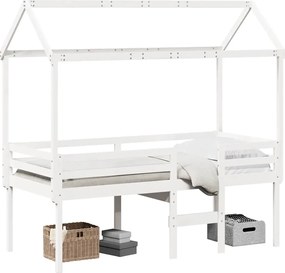 vidaXL Pat înalt cu acoperiș, alb, 80x200 cm, lemn masiv de pin