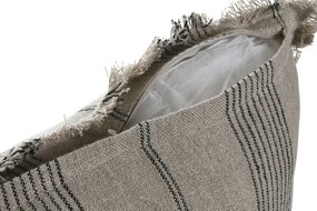 Pernă decorativă din in natural cu dungi, 60 x 40 cm, 500 g, bej și gri, franjuri, husă cu fermoar, „Linen Cushion Striped"