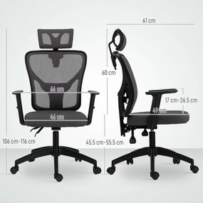 Vinsetto Scaun de Birou cu Inaltime Reglabila, 66x61x106-116cm, Gri Închis | Aosom Romania