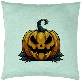 Perna Decorativa cu motiv Dovleac de Halloween 1, 40x40 cm, Verde Menta, Husa Detasabila, Burduf