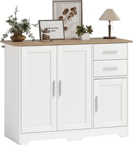 HOMCOM Comodă Modernă din Lemn cu 2 Sertare și 2 Dulapuri, 100x40x78 cm, Alb și Culoare Lemn | Aosom Romania