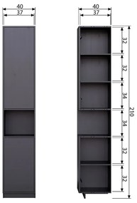 Dulap modular negru din lemn masiv de pin 40x210 cm Finca – WOOOD