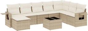 vidaXL Set canapele de grădină, 9 piese, cu perne, bej, poliratan