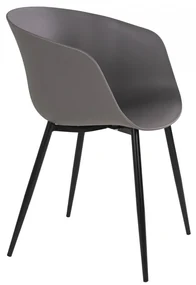 Scaun dining gri din piele cu picioare negre Roda