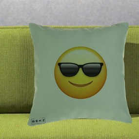 Perna Decorativa Emoji Cool Ochelari, 40x40 cm, Verde, Husa Detasabila, Perna Inclusa, BEKZ®