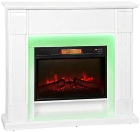 HOMCOM Șemineu Electric Empotrable cu Efect de Flacără 3D Bandă LED RGB 1800W Temporizator Termostat Alb | Aosom Romania