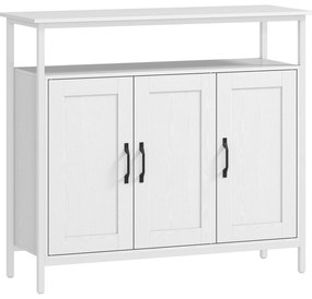 HOMCOM Bufet de Bucătărie cu Raft Deschis și 2 Dulapuri, Mobilier de Bucătărie cu Rafturi Ajustabile din Lemn, Bufet pentru Hol, Sufragerie și Sala de Mese, 100x35x88 cm, Alb | Aosom Romania