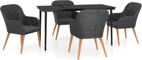 vidaXL Set masă pentru grădină, 5 piese, cu perne, negru
